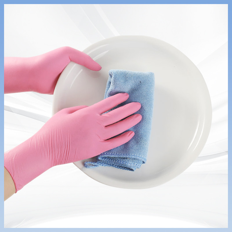 Guantes de nitrilo precio 9 pulgadas guantes de nitrilo rosa desechables en polvo gratis para un solo uso 100pcs / caja