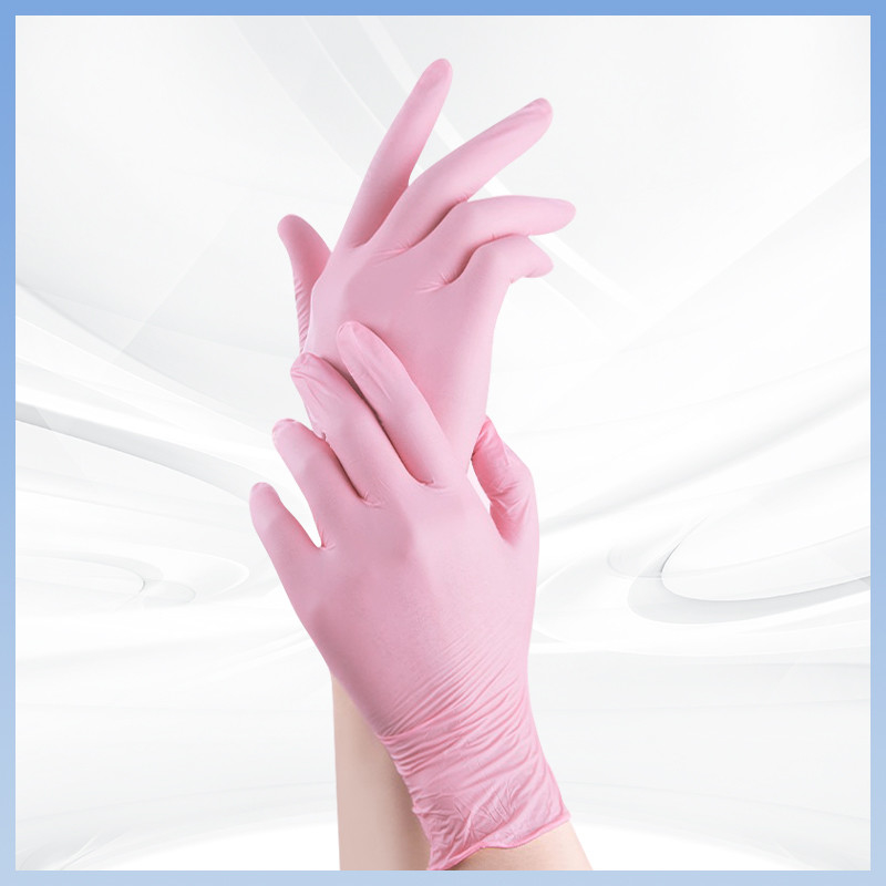 Guantes de nitrilo precio 9 pulgadas guantes de nitrilo rosa desechables en polvo gratis para un solo uso 100pcs / caja