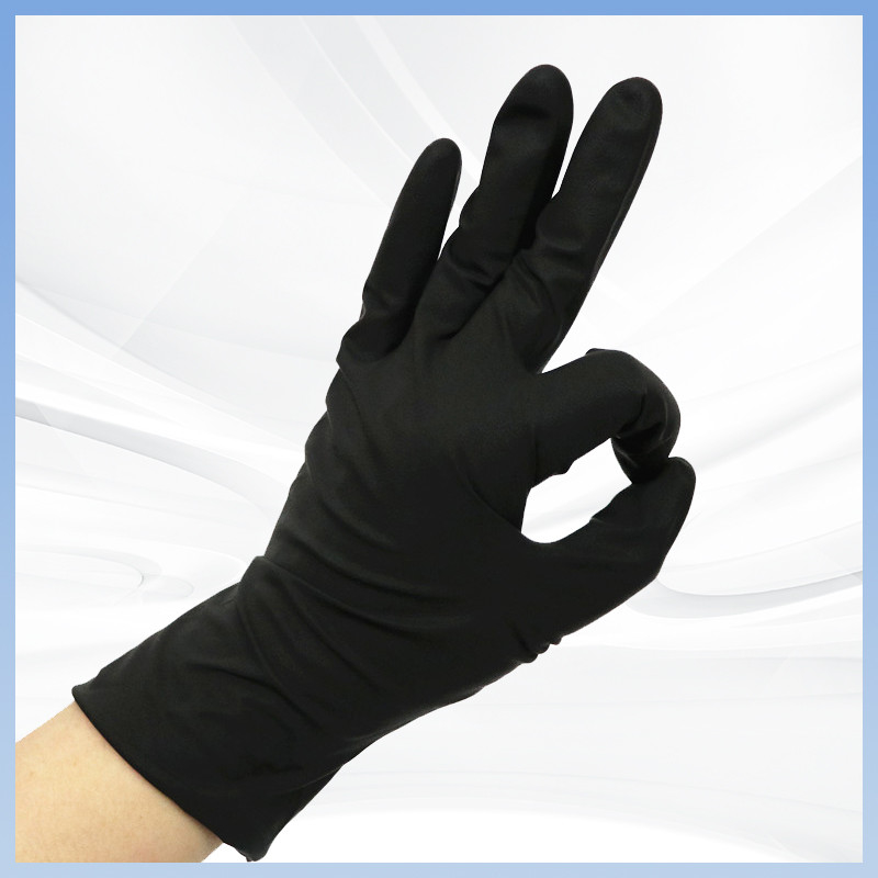 Logotipo personalizable Guantes de látex sin polvo negro Guantes de látex desechables para la personalización de envases de alimentos