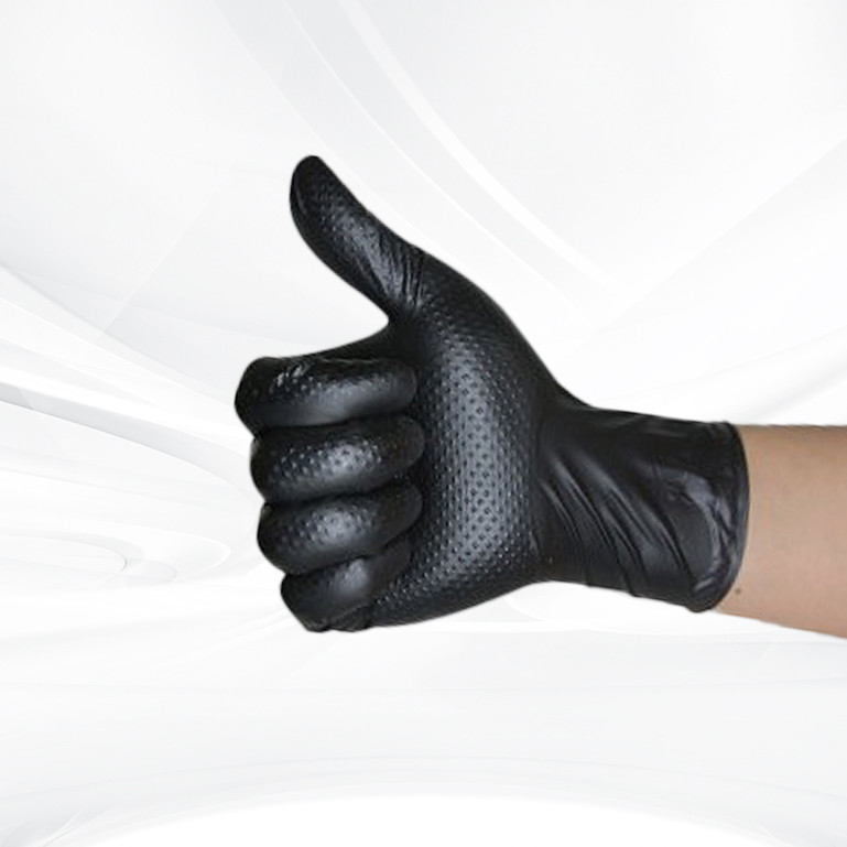 Negro Naranja Diamante Guantes de nitrilo texturizados Guantes de nitrilo desechables