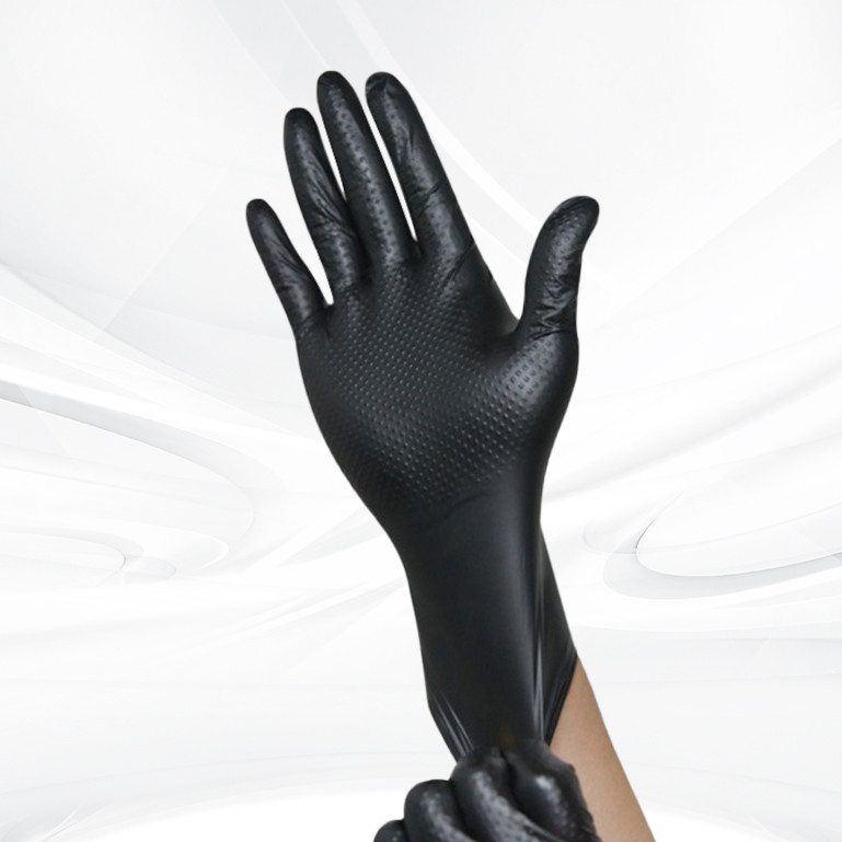 Negro Naranja Diamante Guantes de nitrilo texturizados Guantes de nitrilo desechables