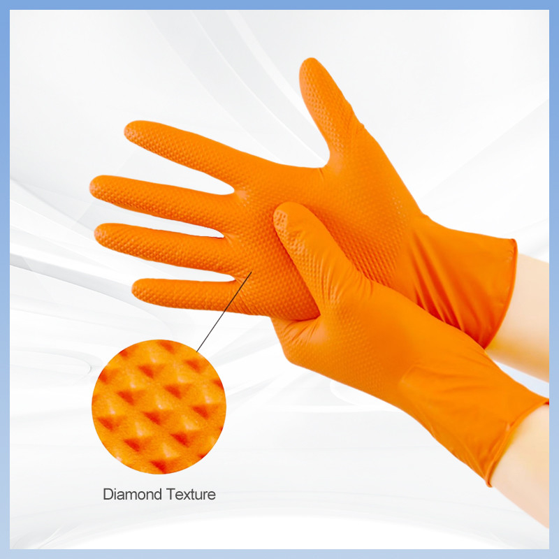 Guantes de nitrilo en forma de diamante naranja sin polvo de trabajo de protección diaria espesado Guantes de nitrilo desechables