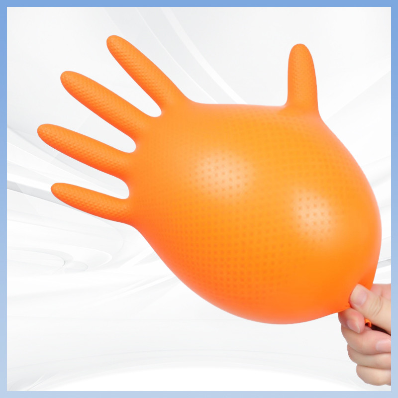 Guantes de nitrilo desechables de patrón de diamante sin polvo Guantes de nitrilo desechables de trabajo de protección diaria de color naranja espeso