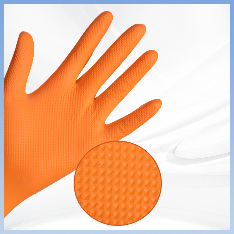Guantes de nitrilo desechables no resbaladizos espesados Guantes de seguridad Trabajos de construcción Guantes de nitrilo texturados de diamante