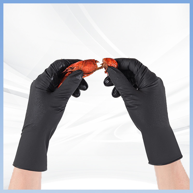 Guantes de nitrilo desechables negros con patrón de diamante de uso pesado, duraderos, libres de látex, libres de nitrilo en polvo