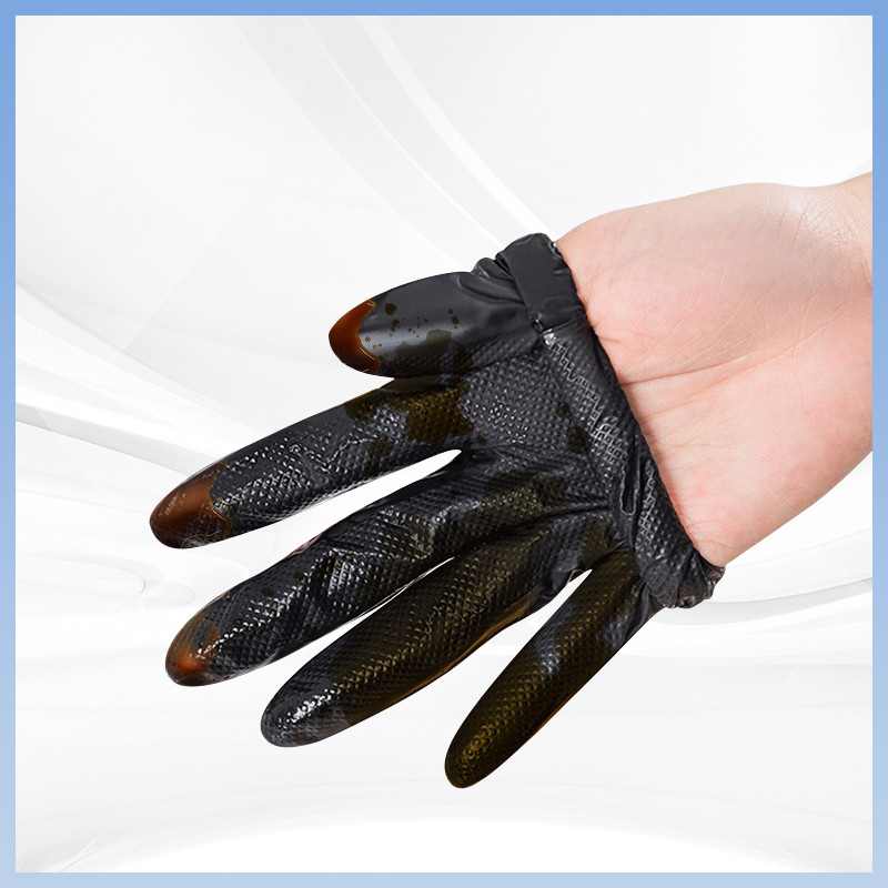 Guantes de nitrilo desechables negros con patrón de diamante de uso pesado, duraderos, libres de látex, libres de nitrilo en polvo